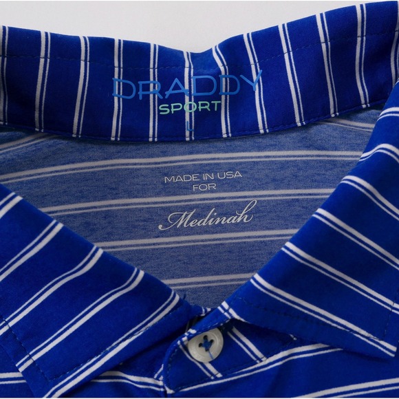 B. Draddy Mens L Polo Medinah Country Club Striped Blue Golf Performance Jersey - Picture 5 of 7